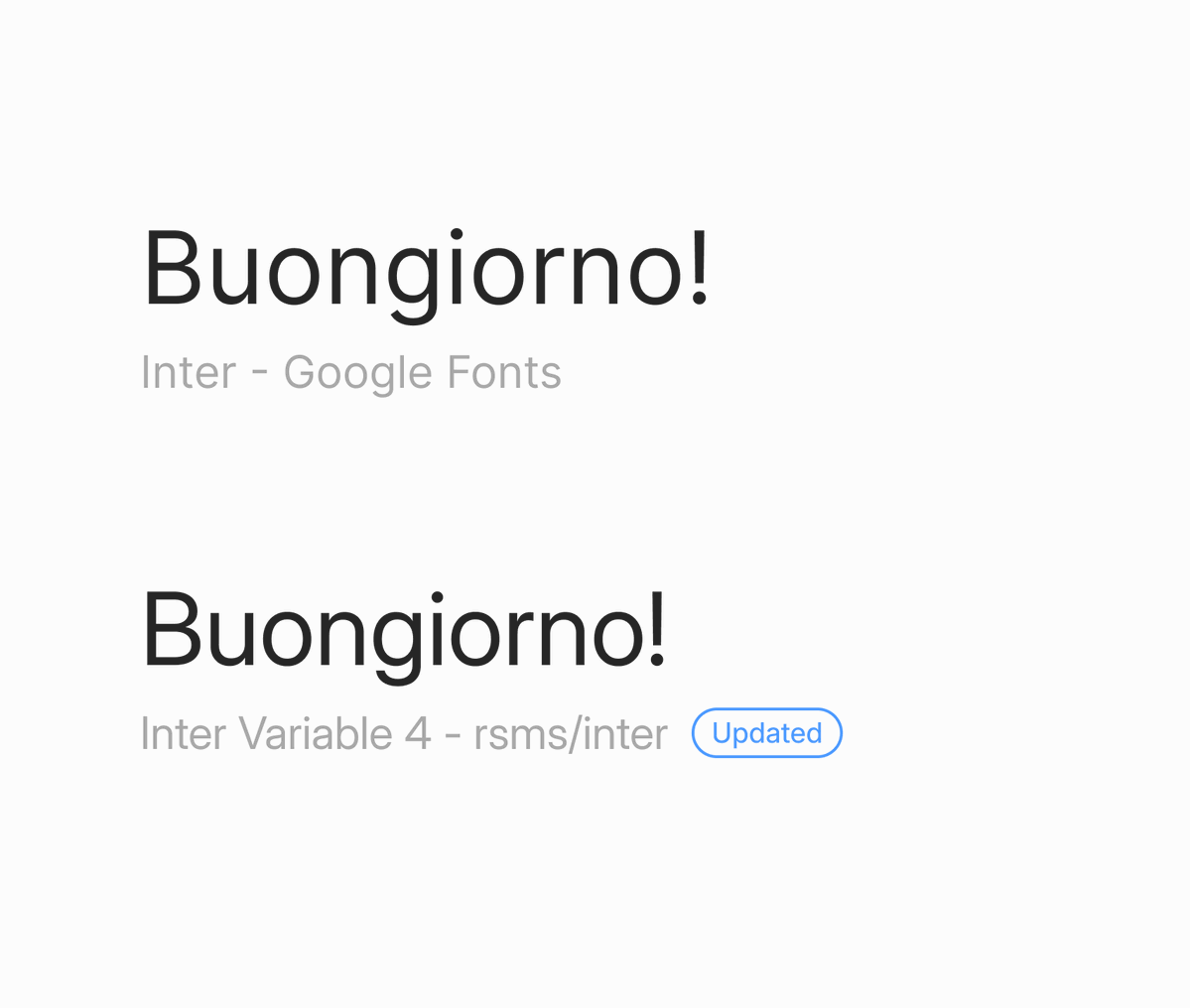 Google Fonts Inter compared with Inter Variable 4 from rsms/inter